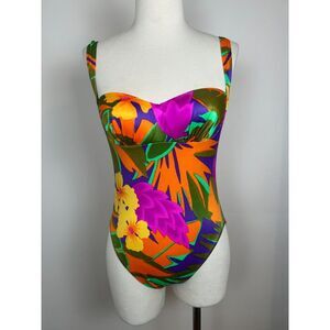 Vintage Floral Women's One Piece Swimsuit 80's 90's Bathing Suit S